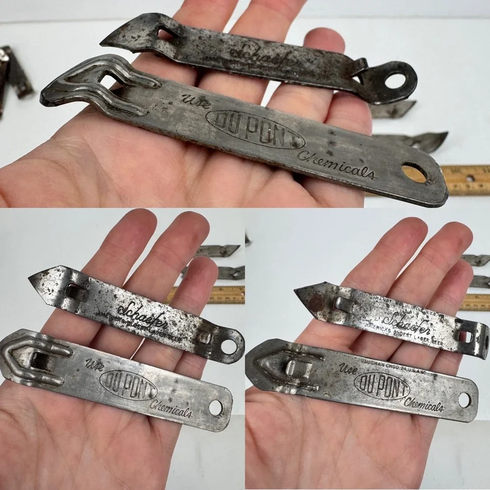 7 Vtg Mixed Advertisement Lot of Metal Can Bottle Openers Rusted Aged Man Cave